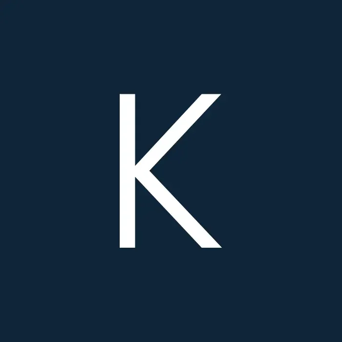 Blue Letter K Bold white letter K centered on a solid dark blue square background.