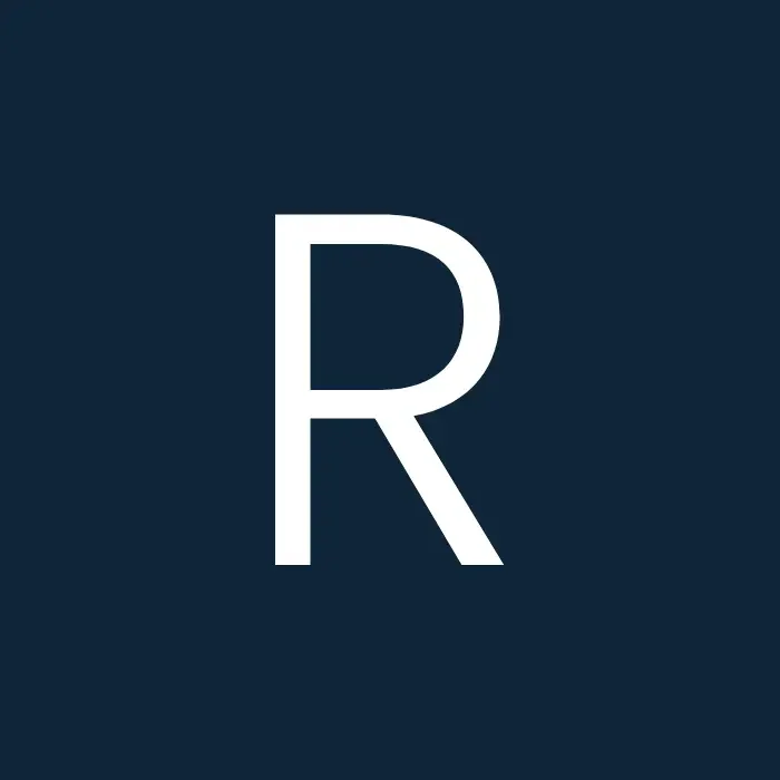 Blue Letter R Bold white letter R centered on a solid dark blue square background.